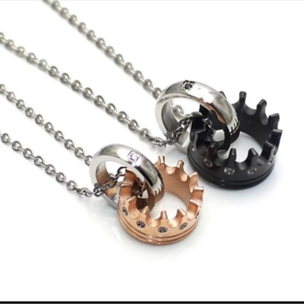 His & Hers Couple Royal Ring Pendant Love Necklace